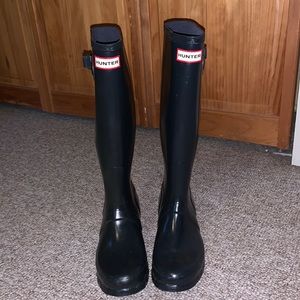 Navy blue Hunter rain boots wellies gloss black UK 5 US 7 euro 38